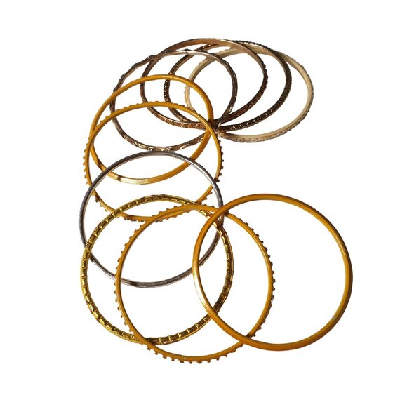 Yellow Gold Tone Metal Bangle Bracelets Set of 10 Fashion Costume 2.5 Inch - Picture 6 of 6